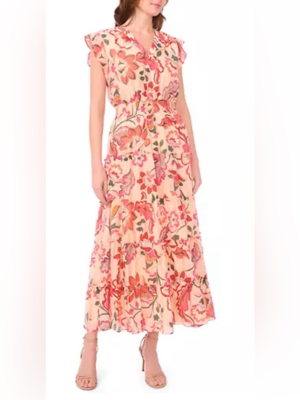 Cynthia Steffe Peach Floral Maxi Dress